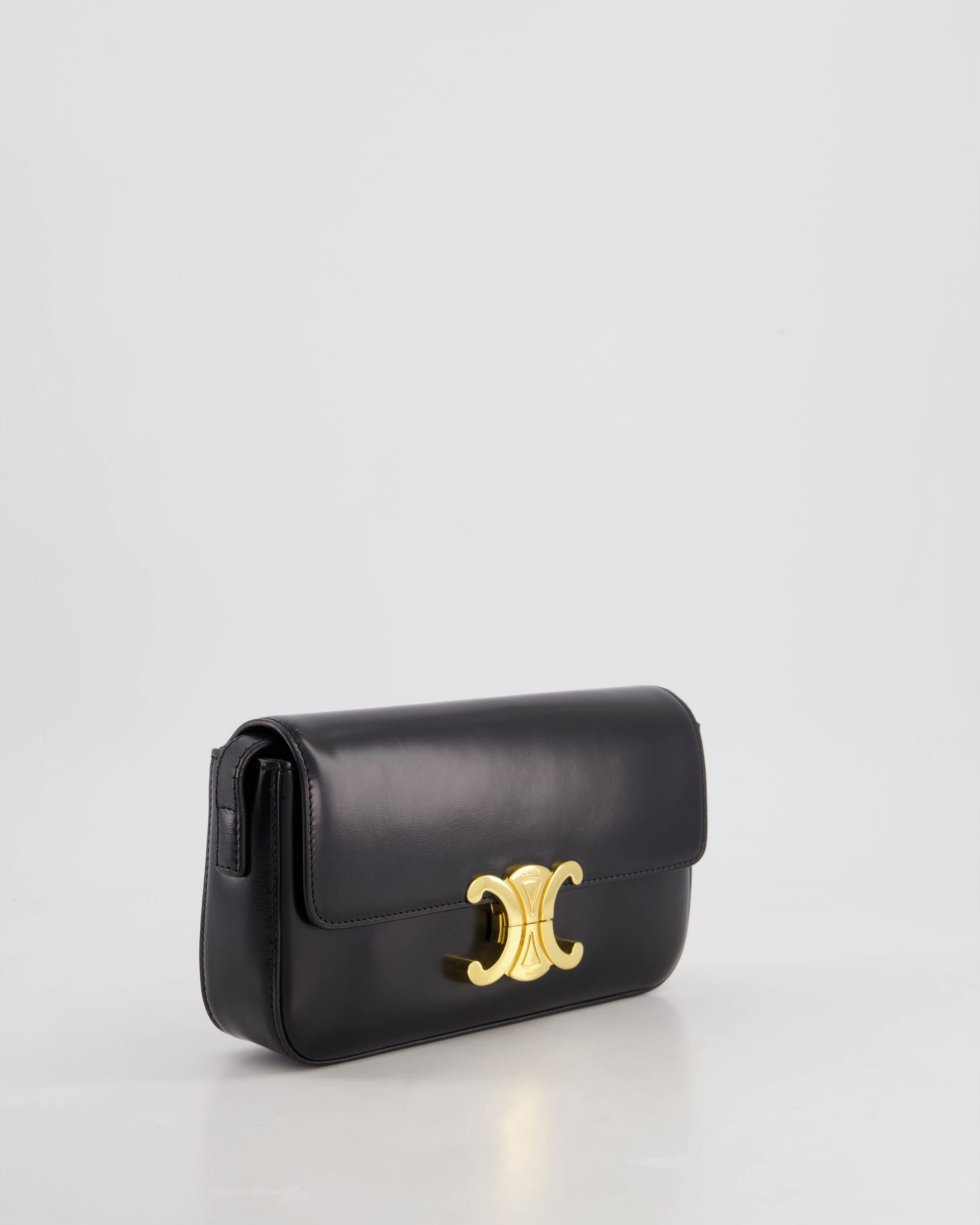 Celine Black Claude Shoulder Bag in Shiny Calfskin with Gold Hardware RRP 2150
