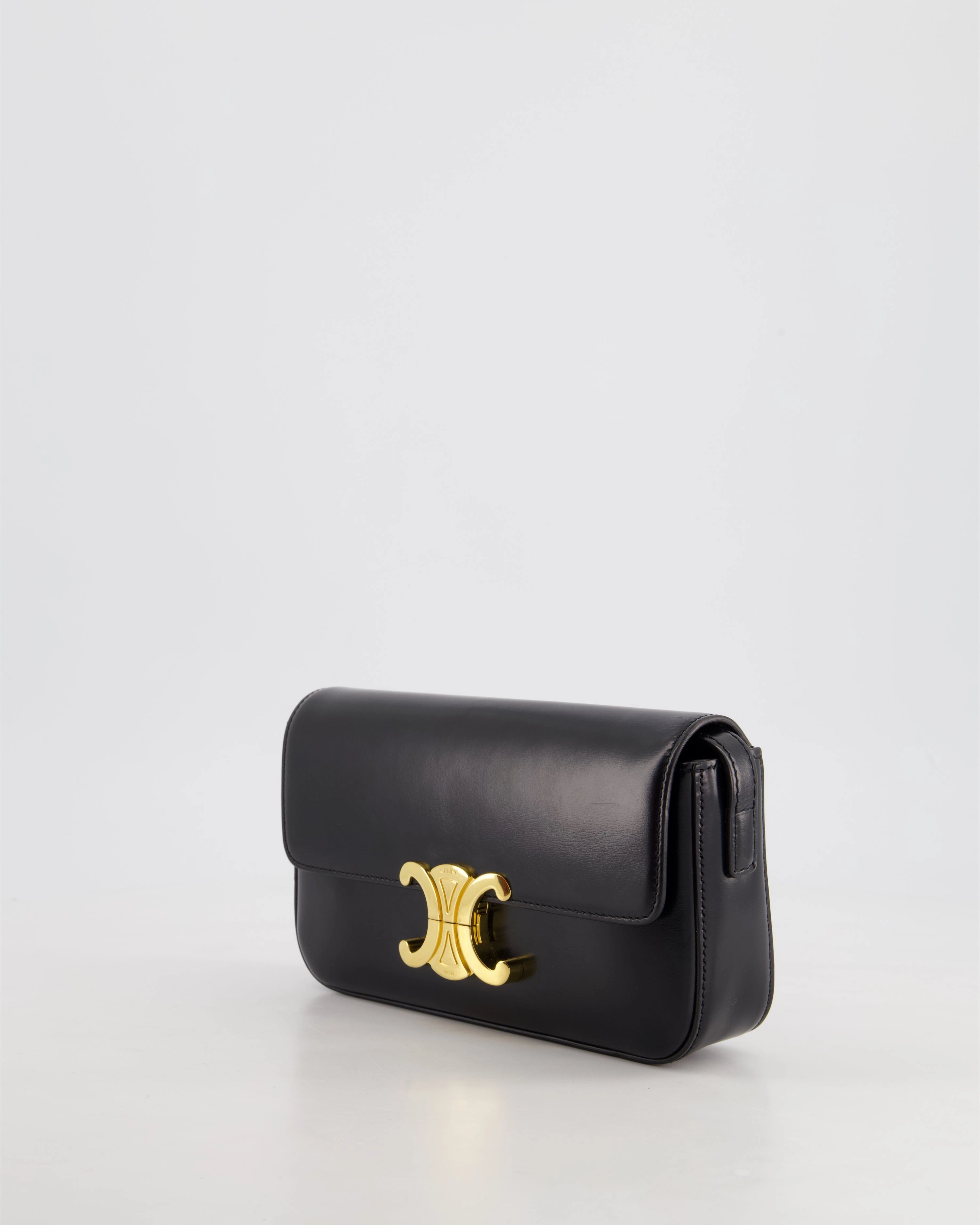 Celine Black Claude Shoulder Bag in Shiny Calfskin with Gold Hardware RRP 2150