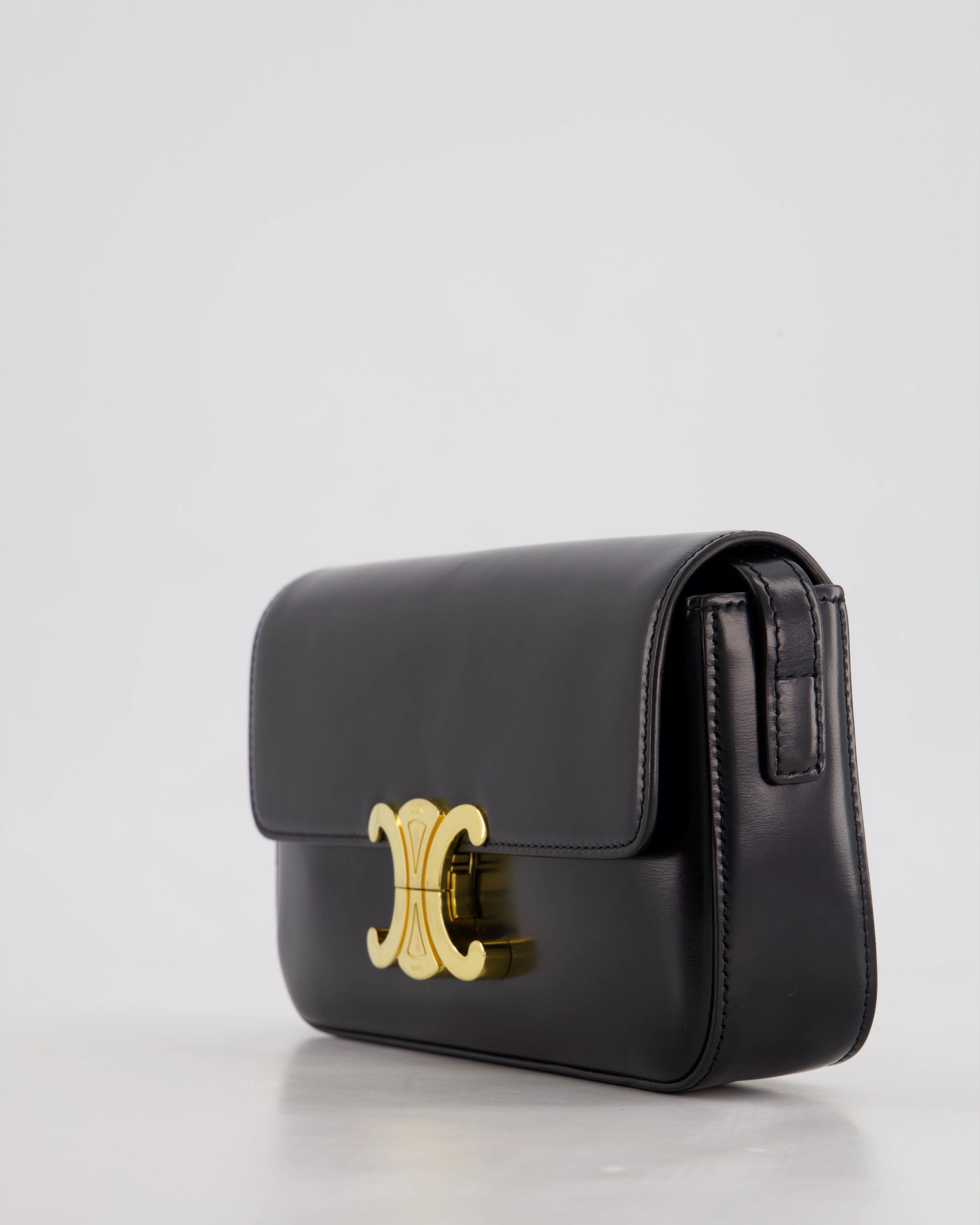 Celine Black Claude Shoulder Bag in Shiny Calfskin with Gold Hardware RRP 2150