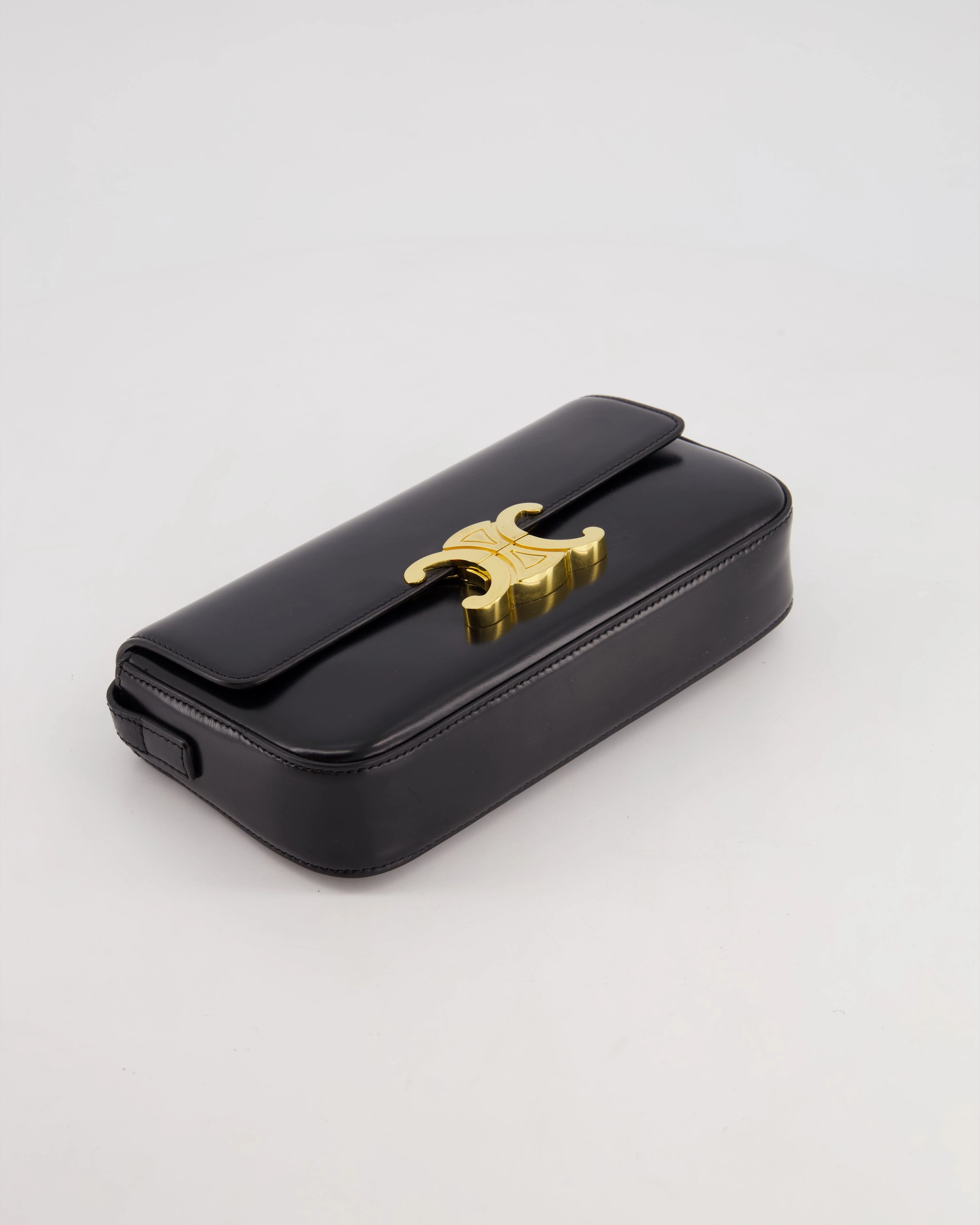 Celine Black Claude Shoulder Bag in Shiny Calfskin with Gold Hardware RRP 2150