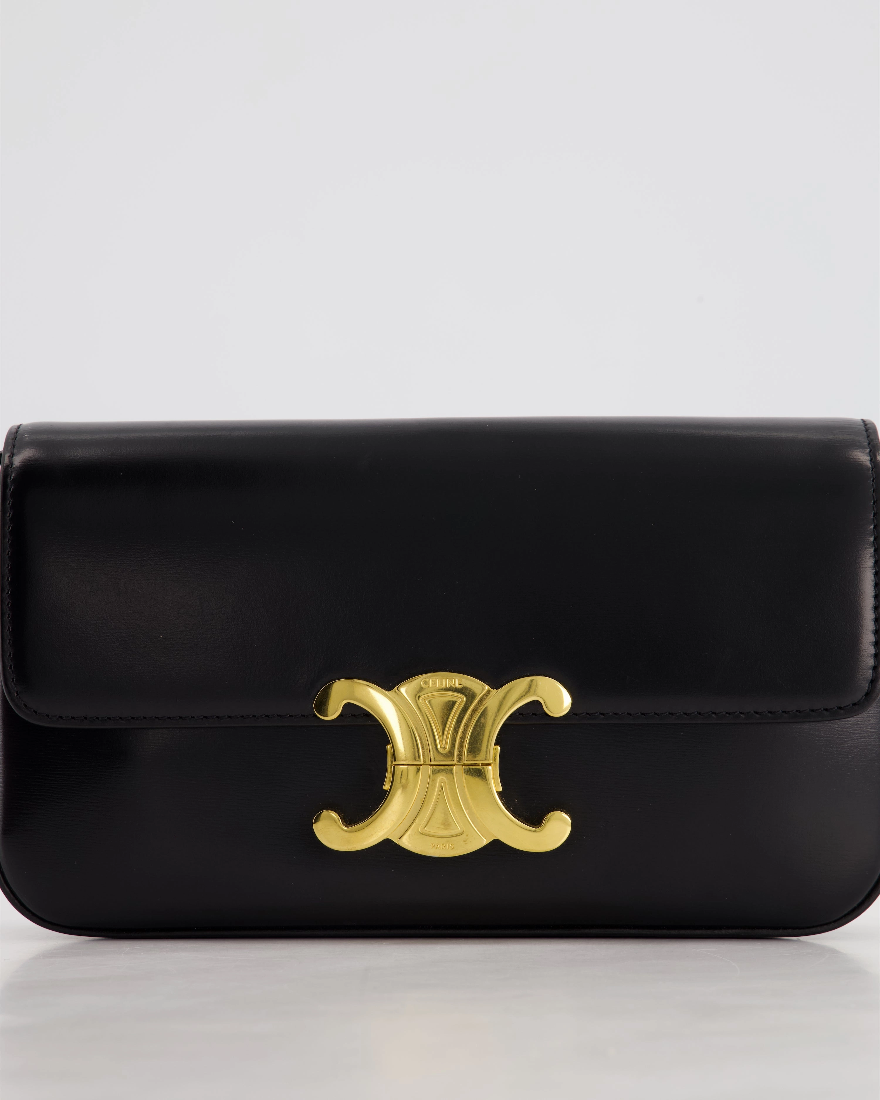 Celine Black Claude Shoulder Bag in Shiny Calfskin with Gold Hardware RRP 2150