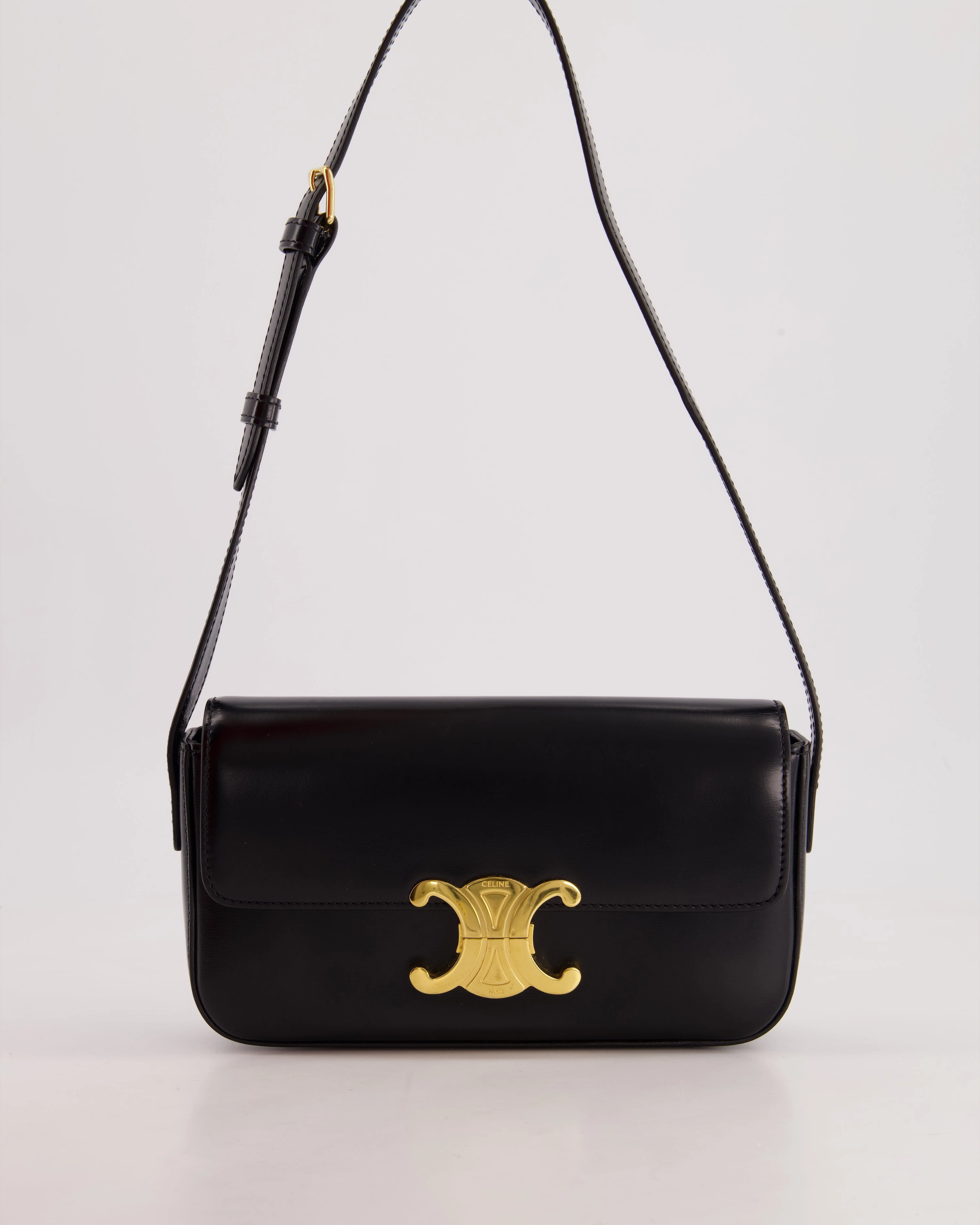 Celine Black Claude Shoulder Bag in Shiny Calfskin with Gold Hardware RRP 2150