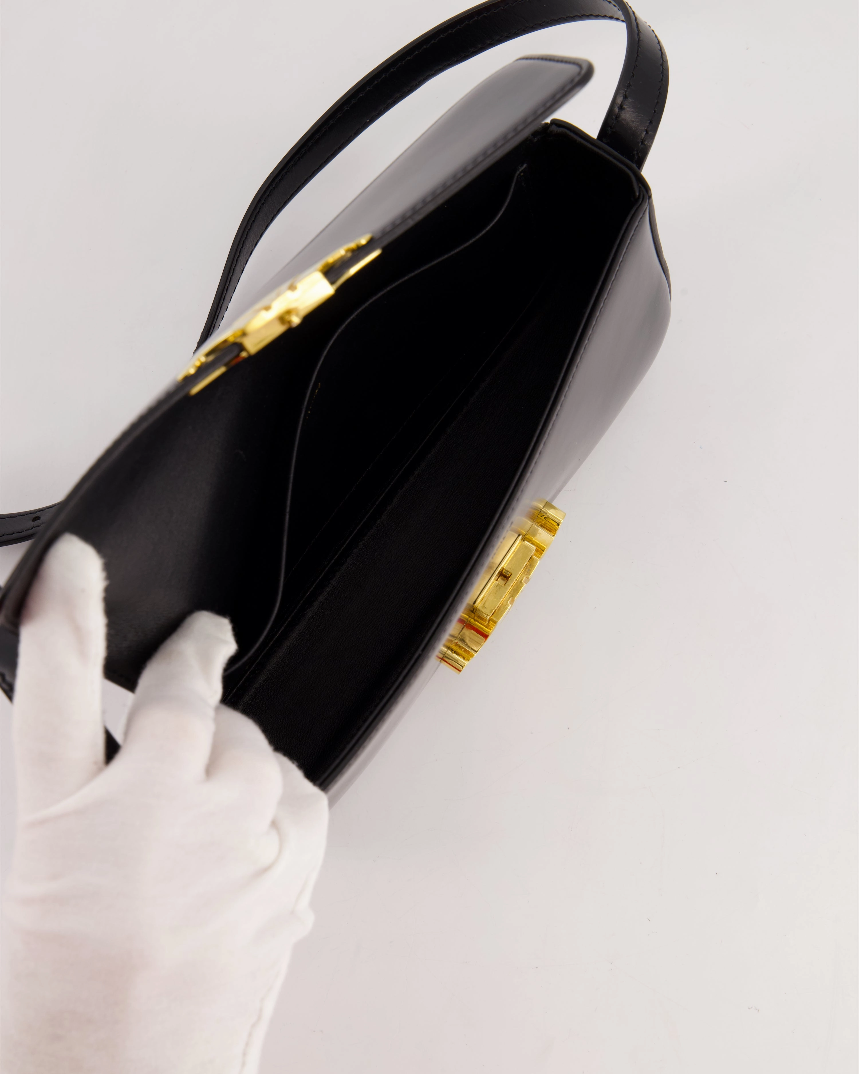 Celine Black Claude Shoulder Bag in Shiny Calfskin with Gold Hardware RRP 2150