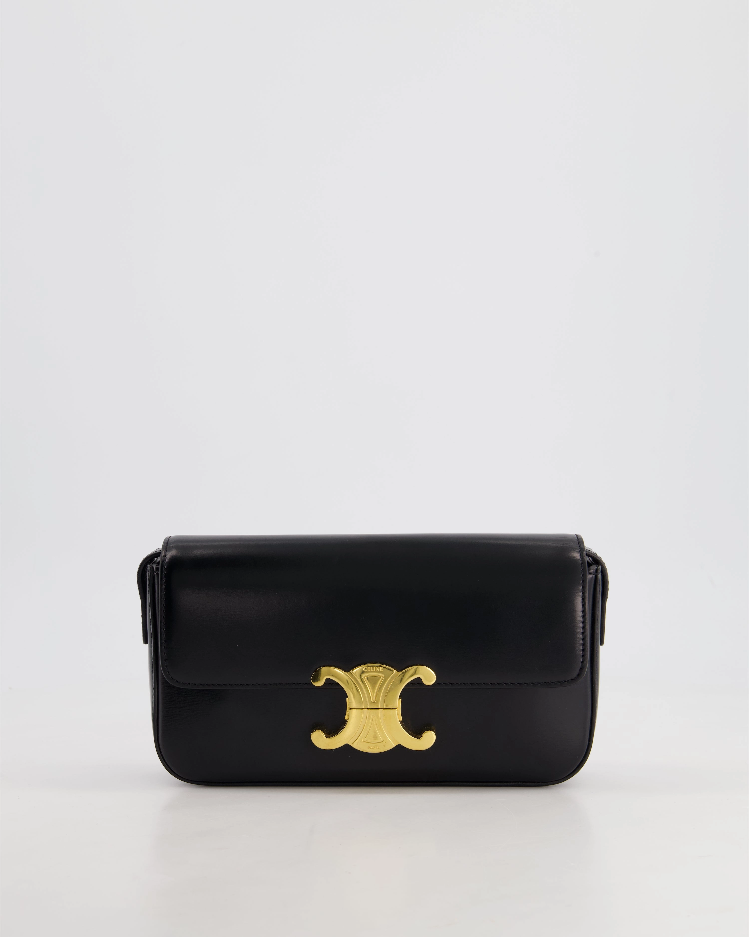 Celine Black Claude Shoulder Bag in Shiny Calfskin with Gold Hardware RRP 2150