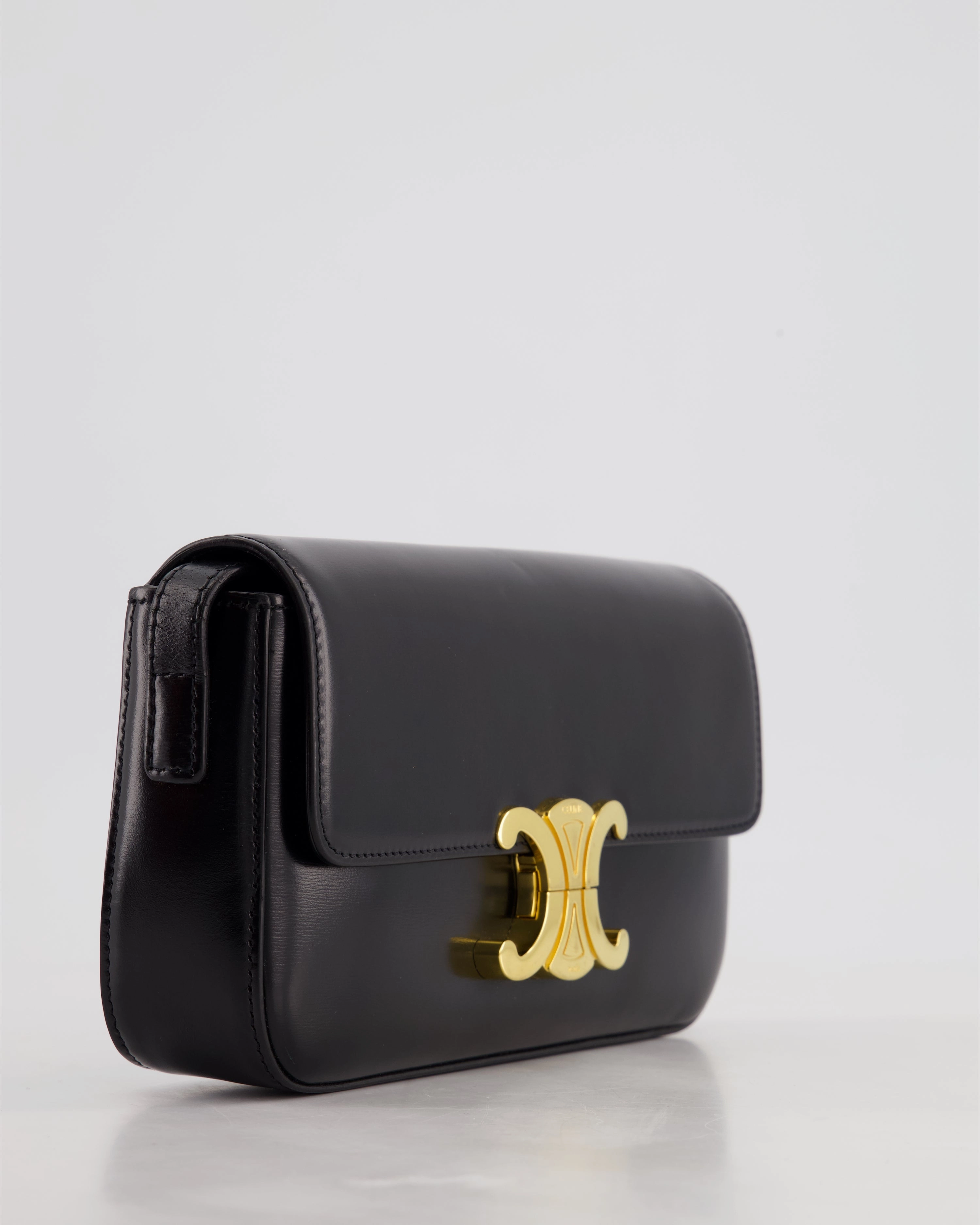 Celine Black Claude Shoulder Bag in Shiny Calfskin with Gold Hardware RRP 2150