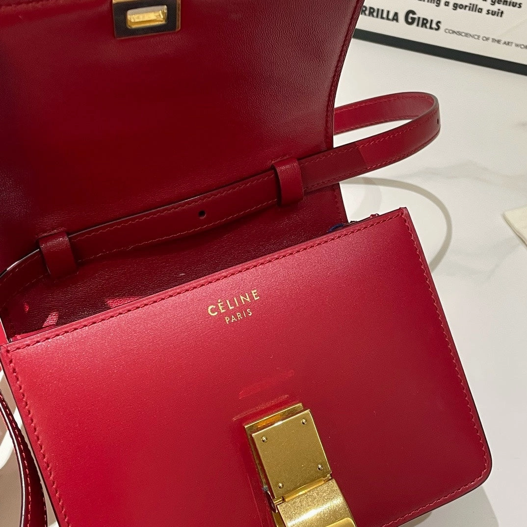 Celine Box Mini Red Leather Crossbody Bag Gold Hardware