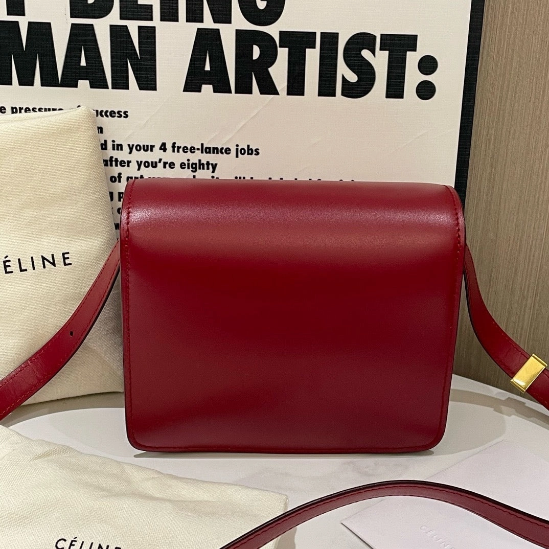 Celine Box Mini Red Leather Crossbody Bag Gold Hardware