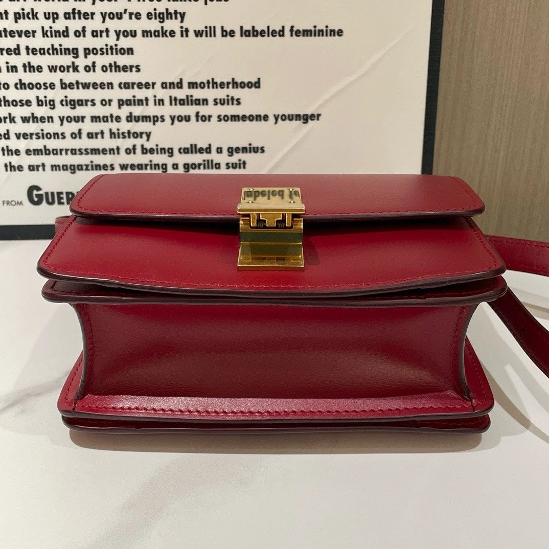Celine Box Mini Red Leather Crossbody Bag Gold Hardware