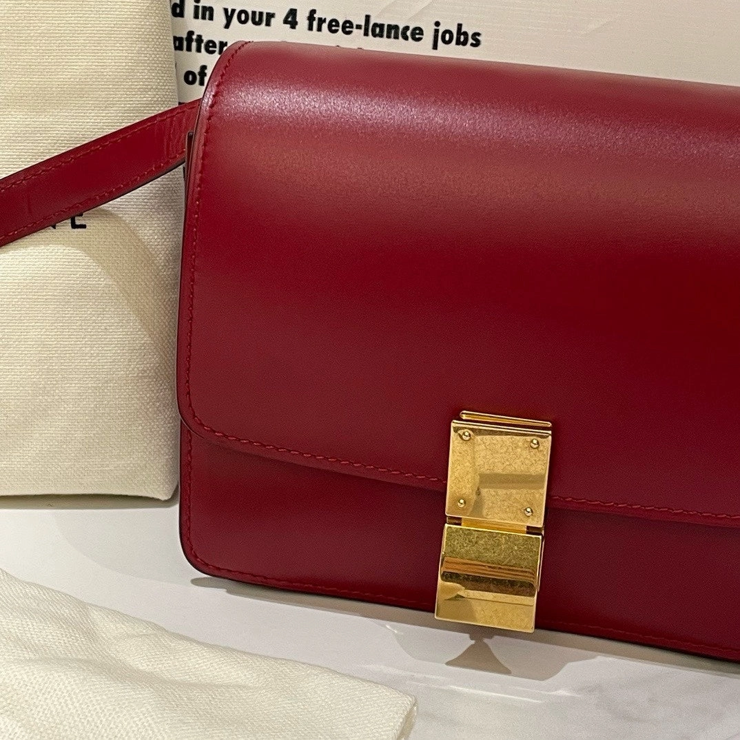 Celine Box Mini Red Leather Crossbody Bag Gold Hardware