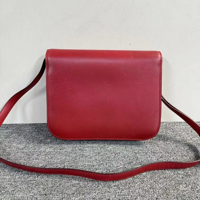 Celine Box Red Leather Crossbody Bag Medium