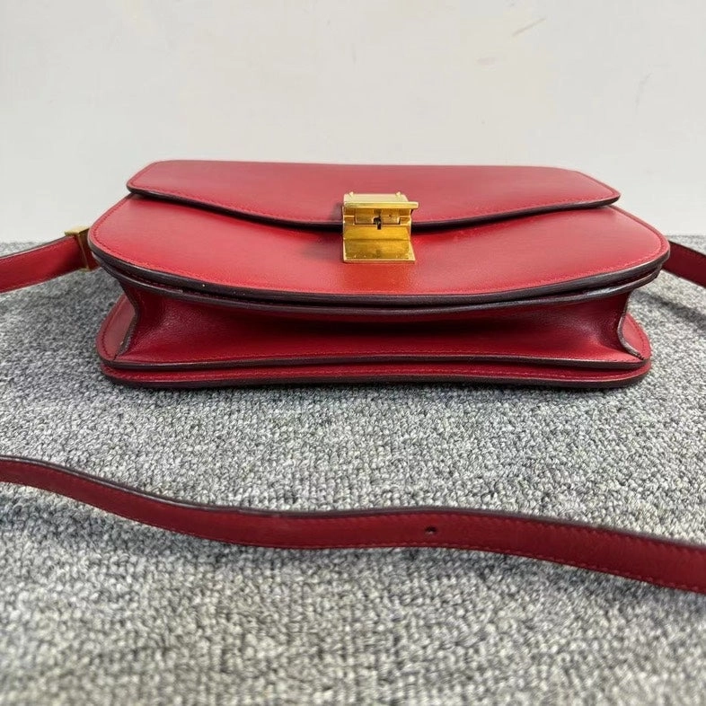 Celine Box Red Leather Crossbody Bag Medium