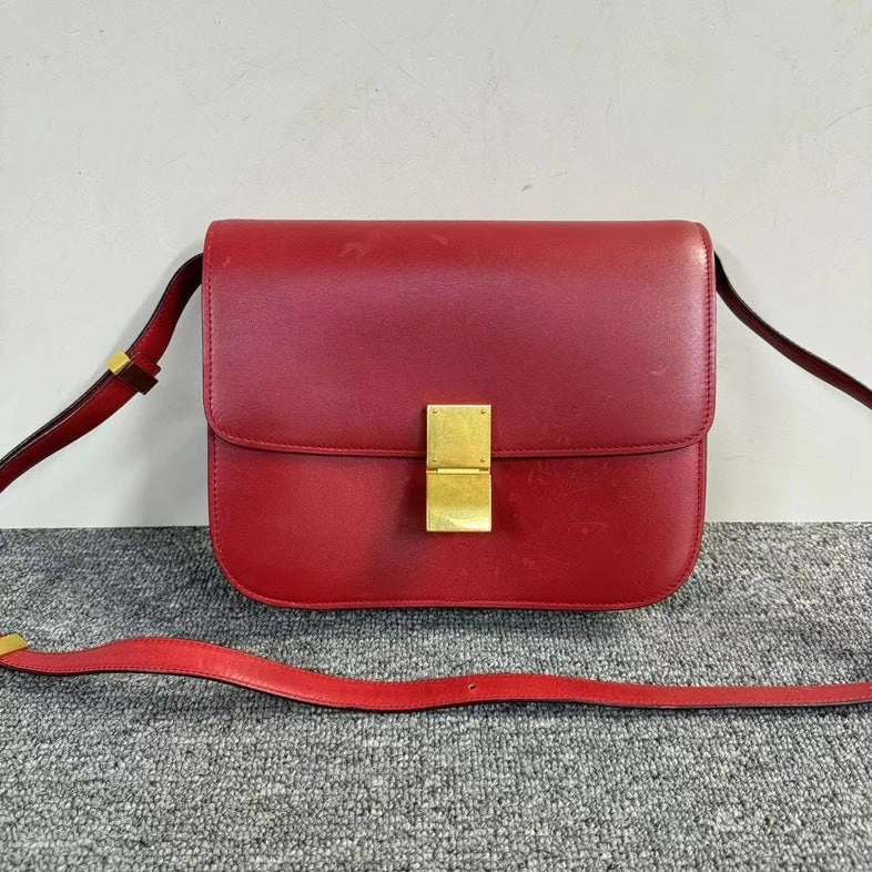 Celine Box Red Leather Crossbody Bag Medium