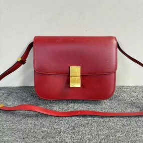 Celine Box Red Leather Crossbody Bag Medium