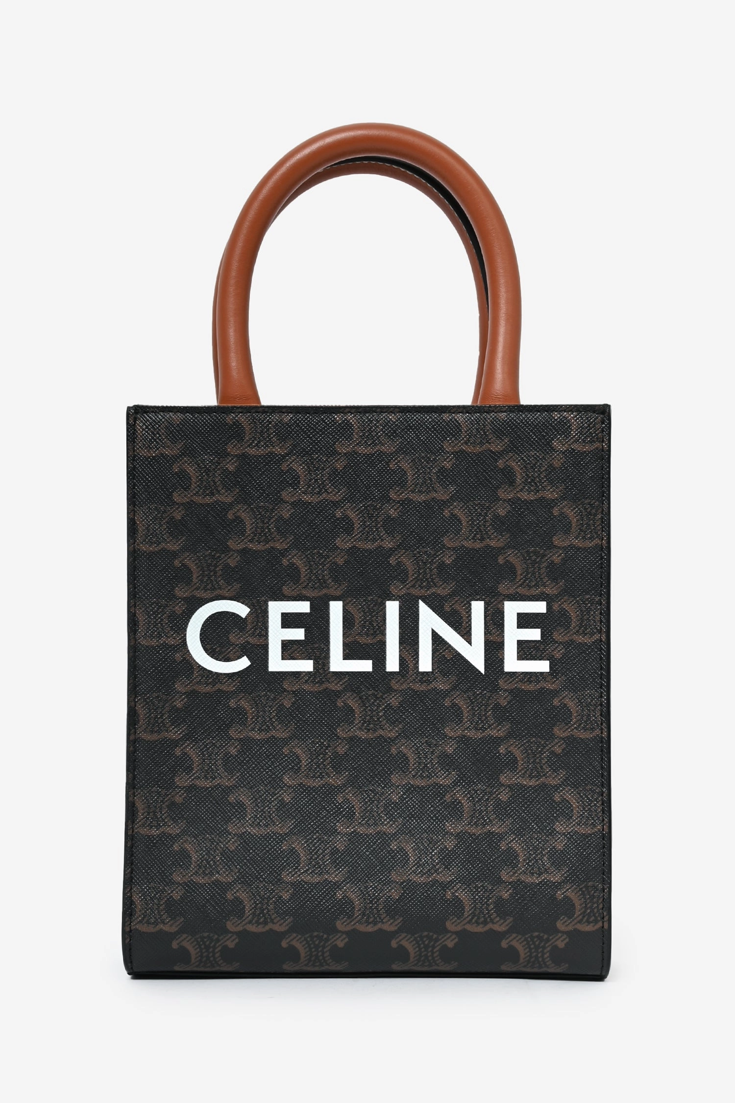 Celine Brown Leather Logo Mini Vertical Cabas Tote Bag with Strap
