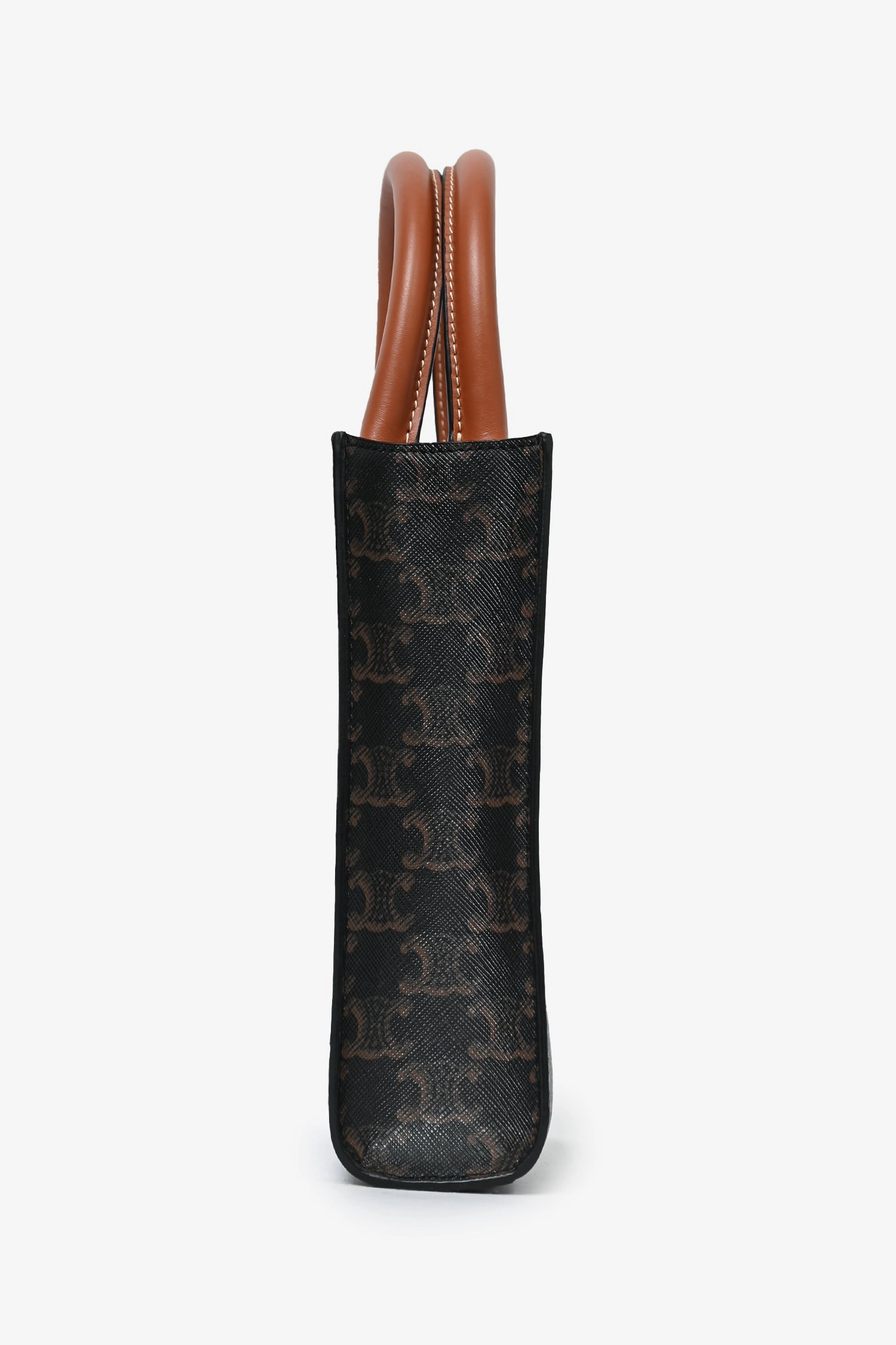 Celine Brown Leather Logo Mini Vertical Cabas Tote Bag with Strap