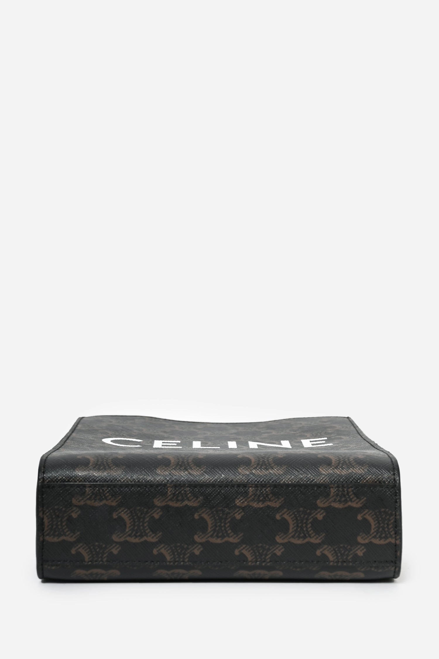 Celine Brown Leather Logo Mini Vertical Cabas Tote Bag with Strap