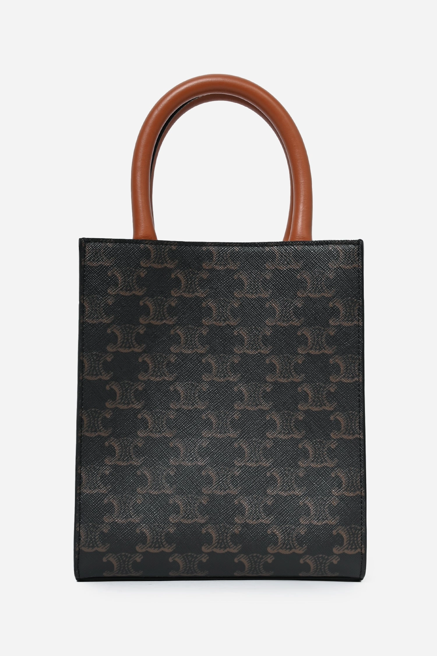 Celine Brown Leather Logo Mini Vertical Cabas Tote Bag with Strap