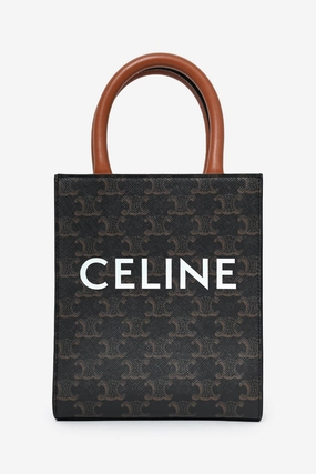 Celine Brown Leather Logo Mini Vertical Cabas Tote Bag with Strap