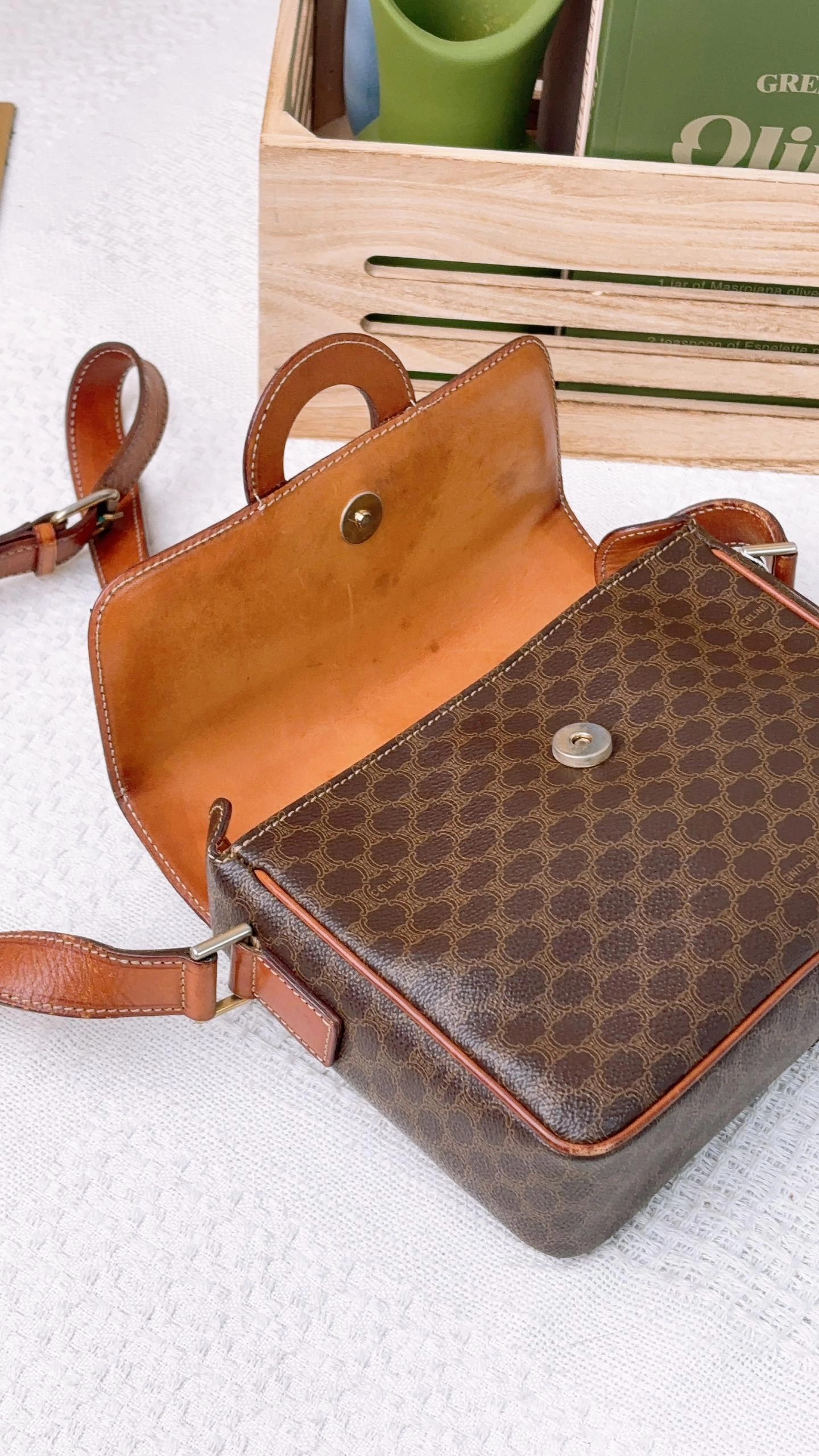 Celine Brown Macadam Vintage Ring Crossbody Bag