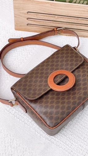 Celine Brown Macadam Vintage Ring Crossbody Bag