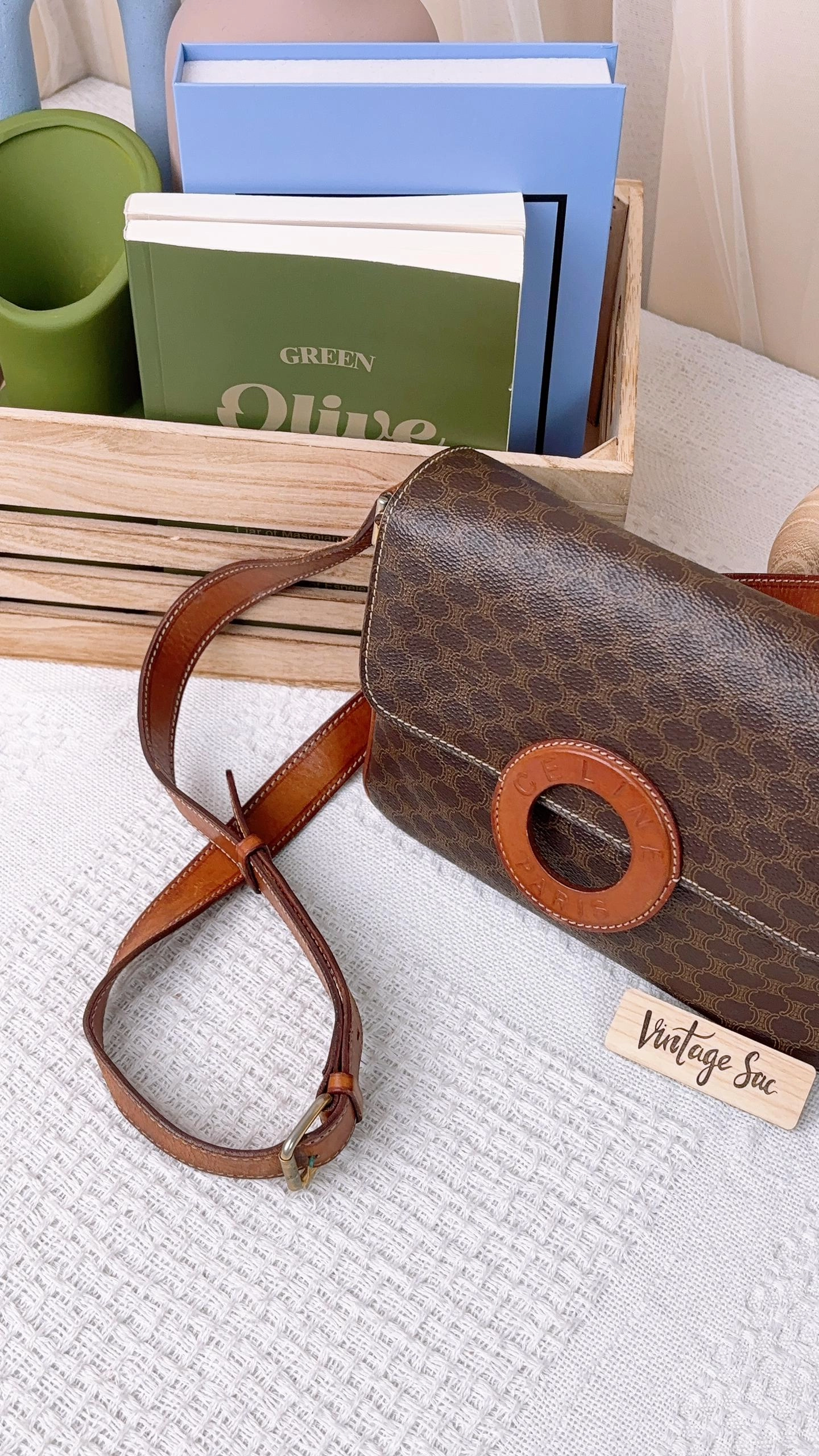 Celine Brown Macadam Vintage Ring Crossbody Bag