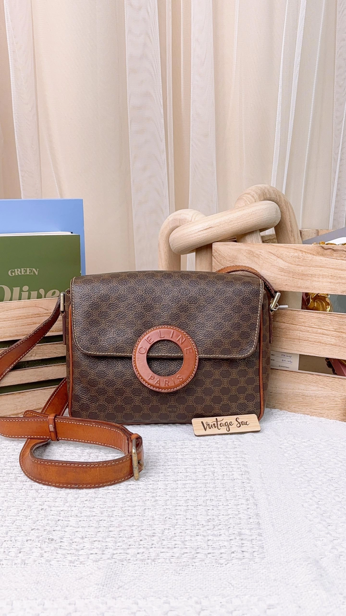 Celine Brown Macadam Vintage Ring Crossbody Bag