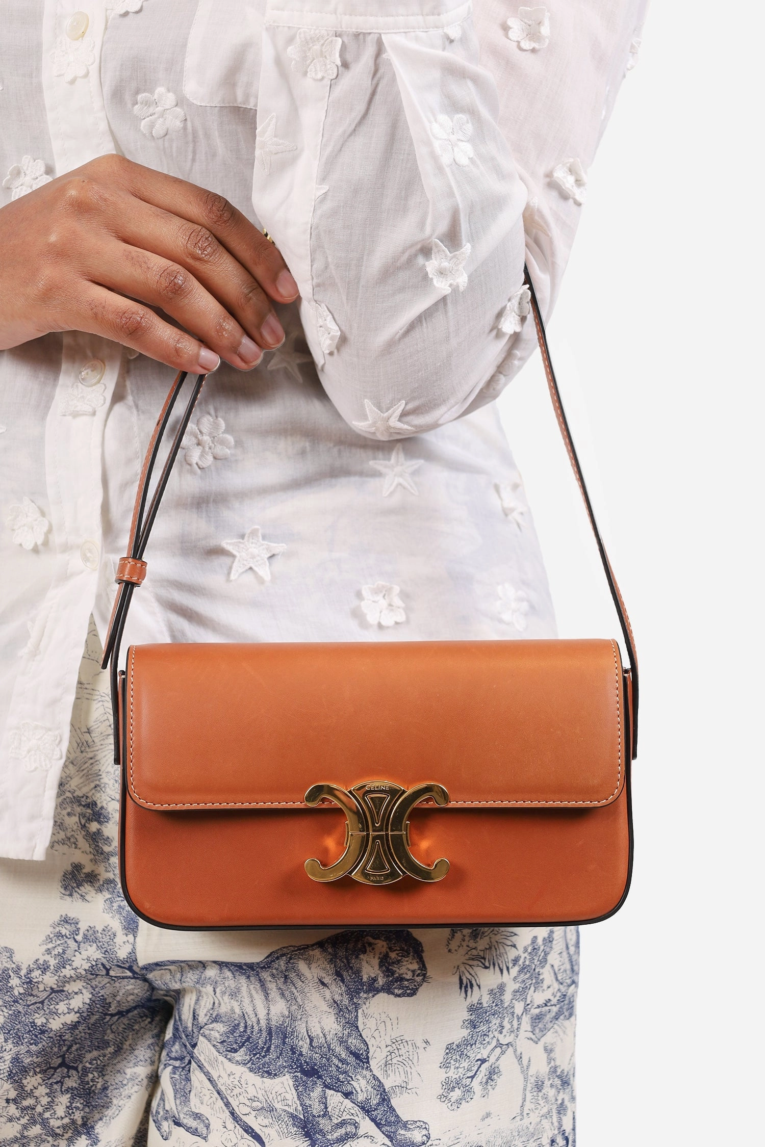 Celine Brown Shiny Calfskin Triomphe Shoulder Bag