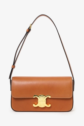 Celine Brown Shiny Calfskin Triomphe Shoulder Bag