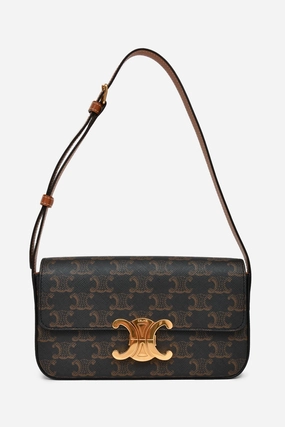 Celine Brown Triomphe Canvas & Calfskin 'Claude' Shoulder Bag