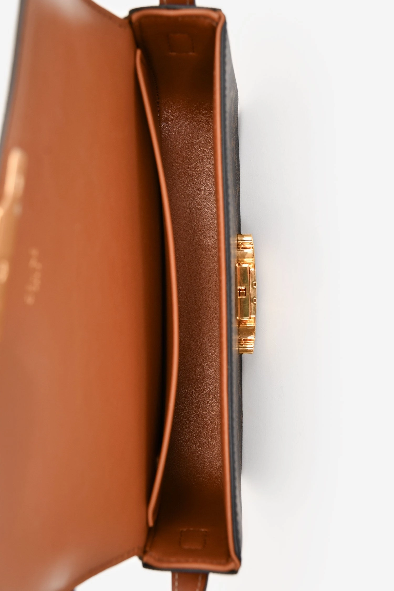 Celine Brown Triomphe Canvas & Calfskin 'Claude' Shoulder Bag