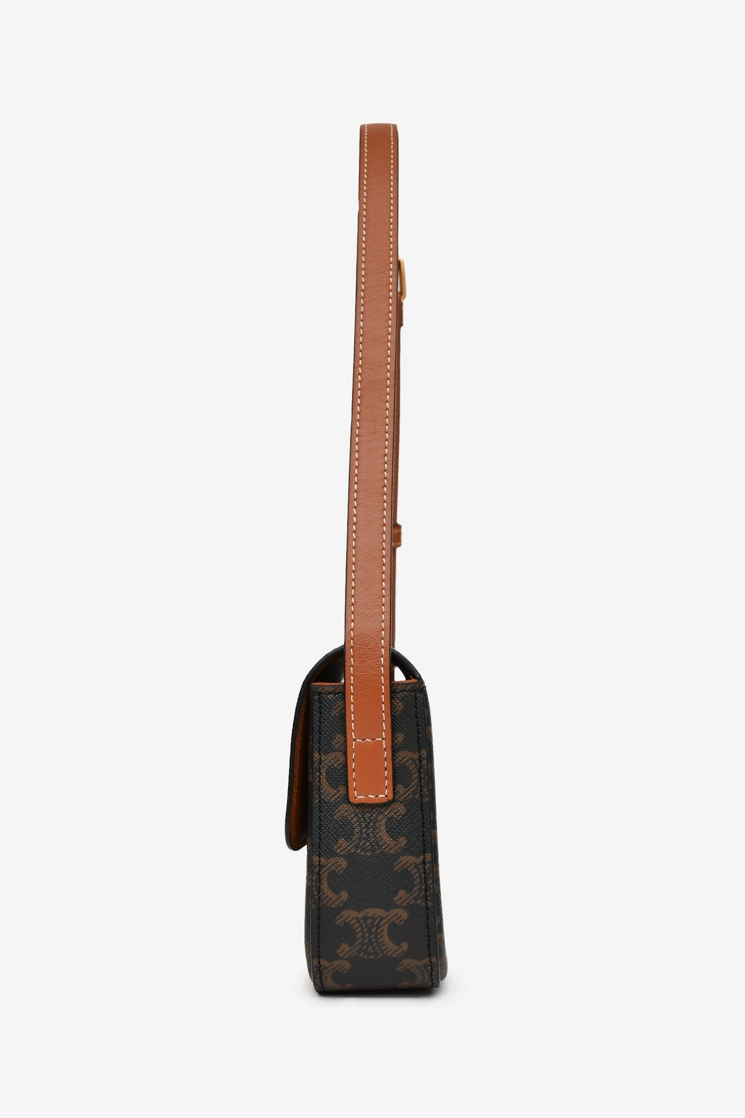 Celine Brown Triomphe Canvas & Calfskin 'Claude' Shoulder Bag