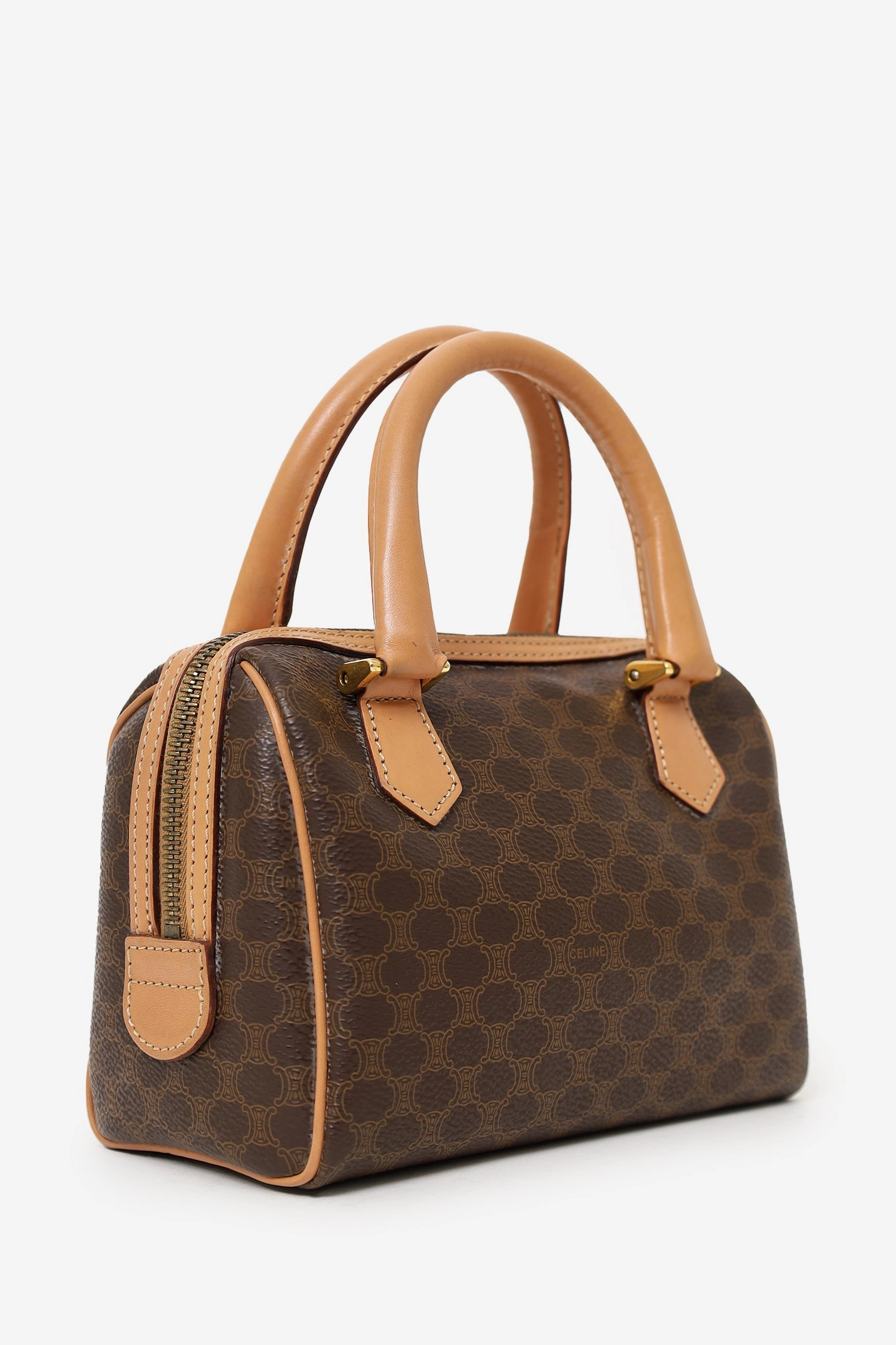 Celine Brown Vintage Mini Macadam Boston Bag