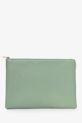 Celine Clear PVC Logo Tote with Green Leather Pouch