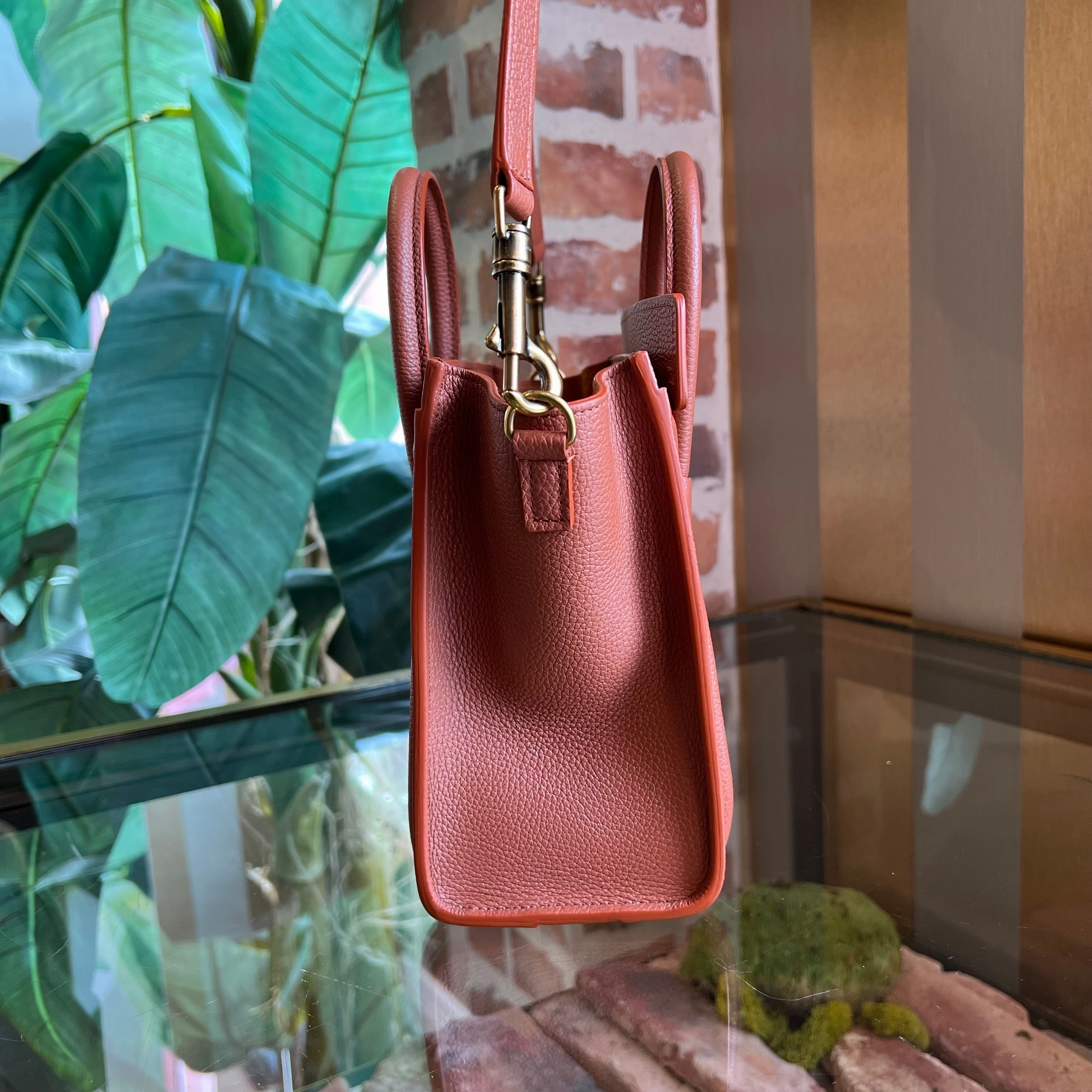 CELINE Luggage Nano Deep Salmon Drummed Calfskin Tote Bag Lychee