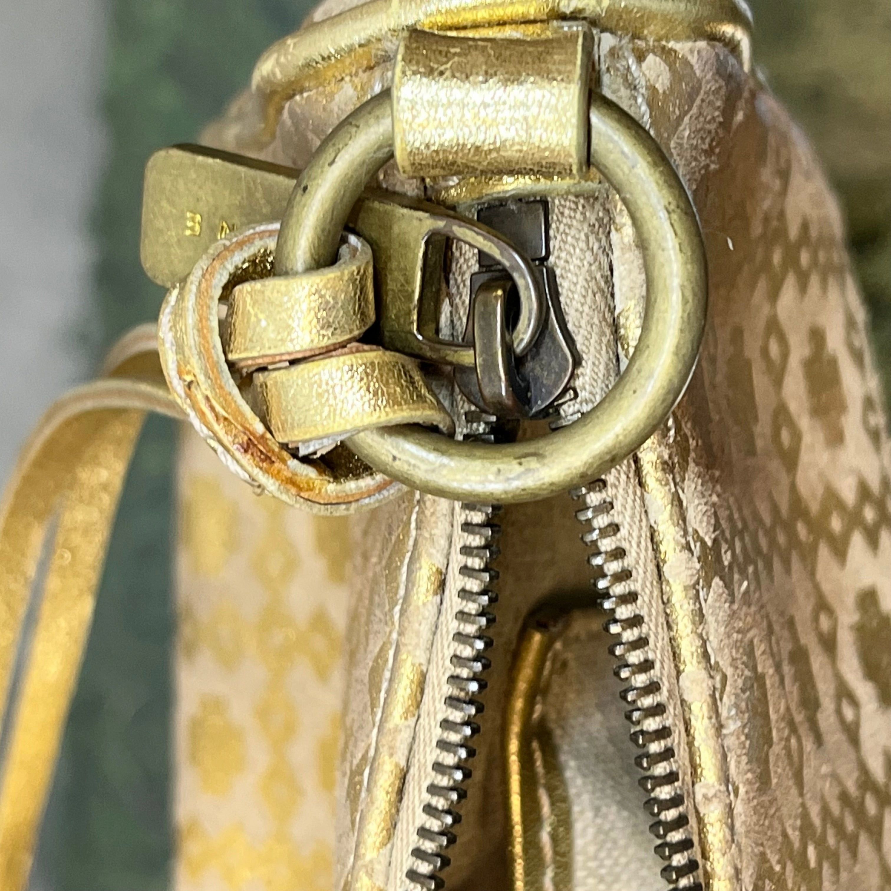 CELINE Metallic Gold Suede Leather Vintage Shoulder Bag