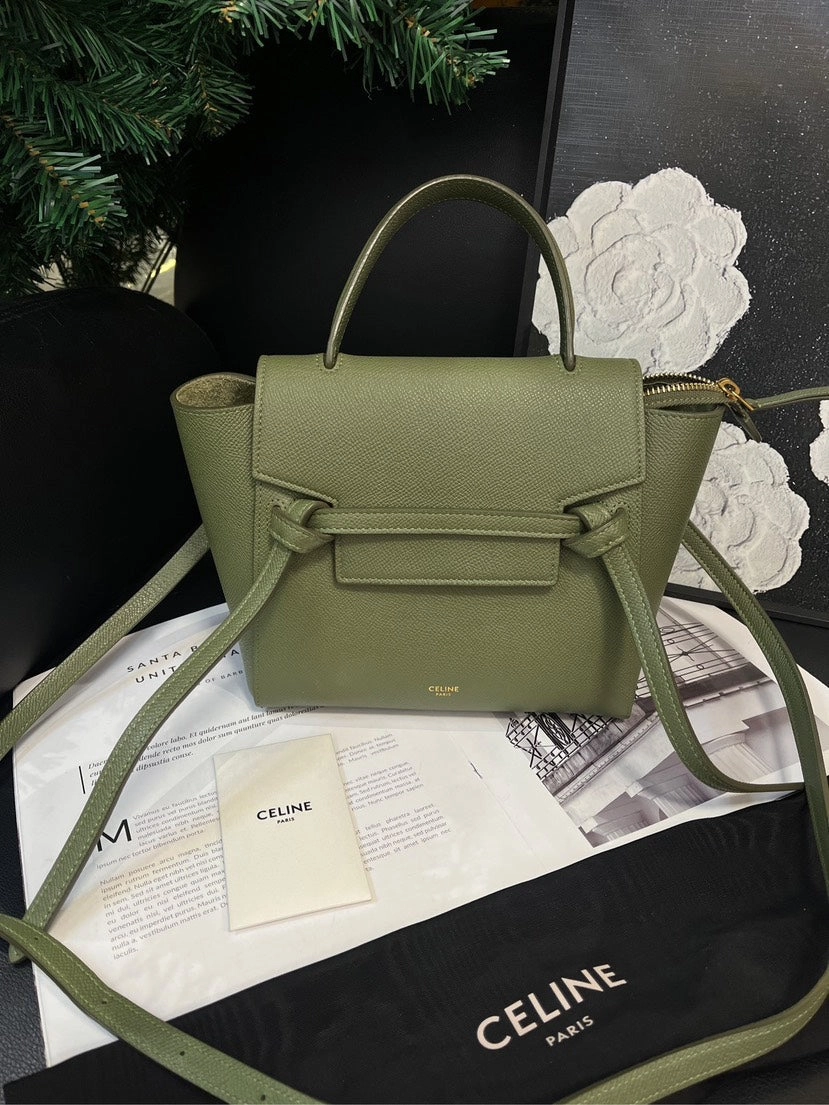 Celine Nano Belt Catfish Olive Green Crossbody Bag