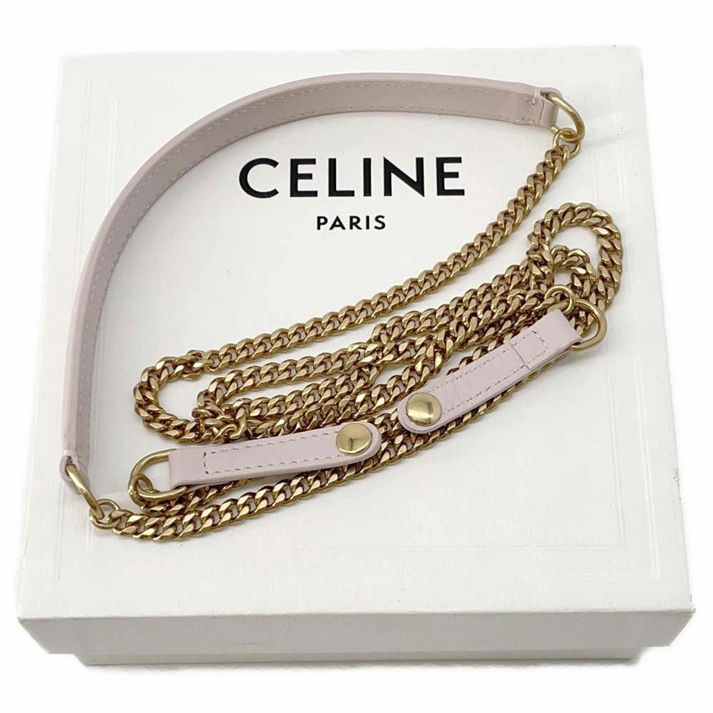 CELINE Triomphe ChainShoulderPouch Pink Leather