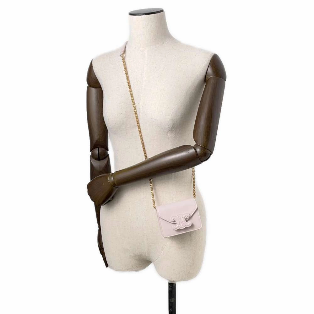 CELINE Triomphe ChainShoulderPouch Pink Leather