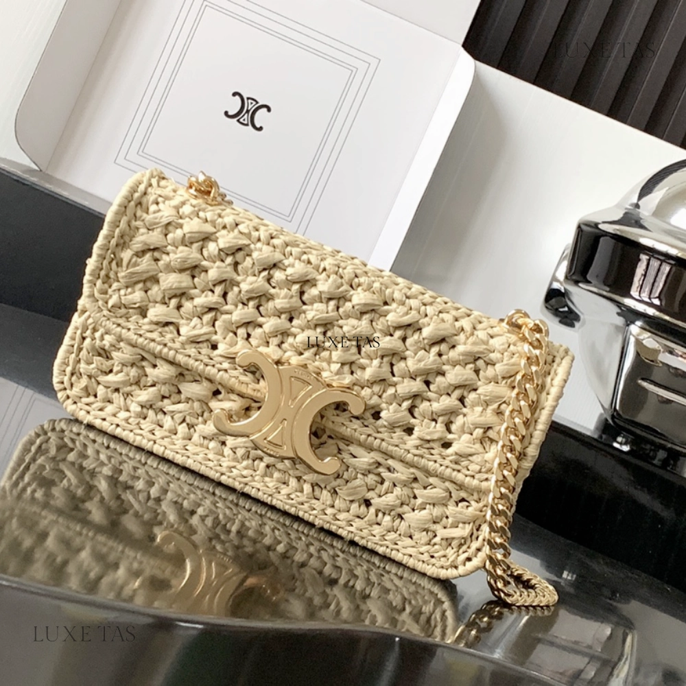Chain Shoulder Bag Triomphe In Raffia Natural Shoulder Bag for Women