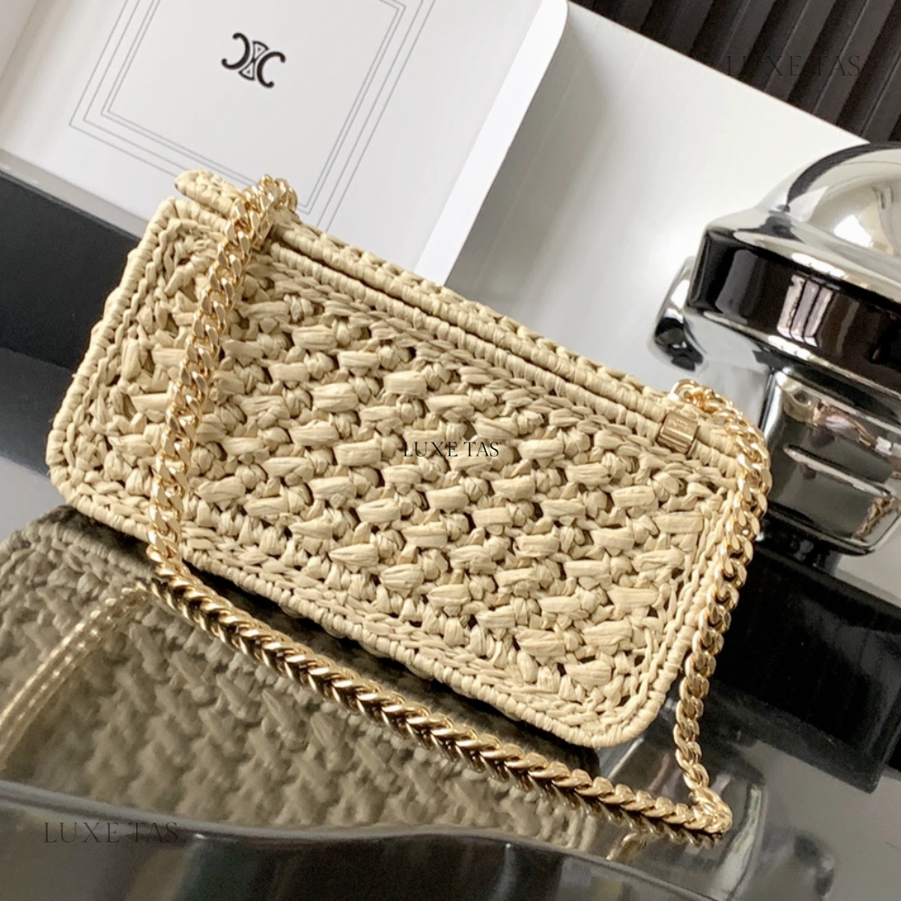 Chain Shoulder Bag Triomphe In Raffia Natural Shoulder Bag for Women