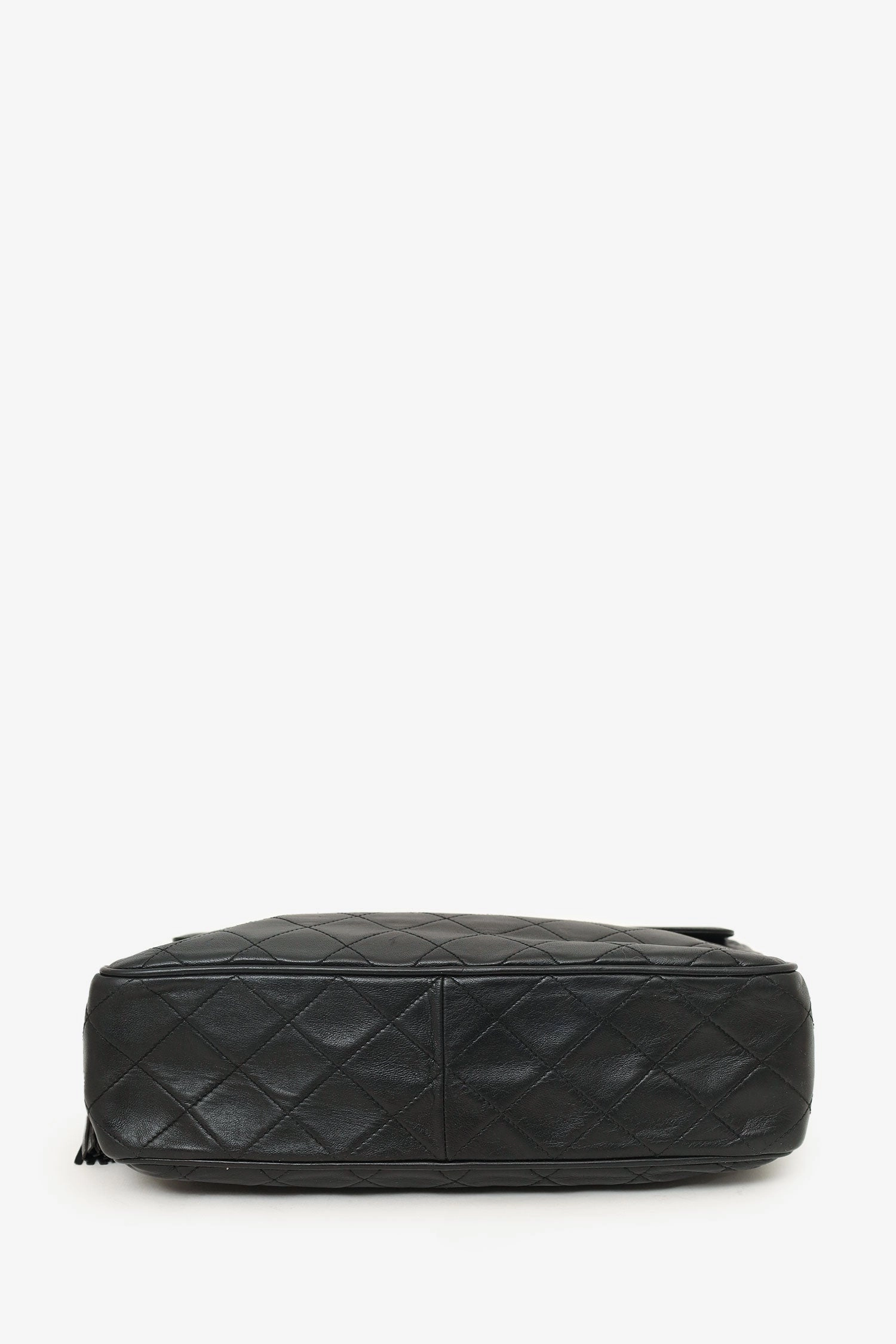 Chanel 1989-91 Black Lambskin CC Quilted Tassel Camera Bag