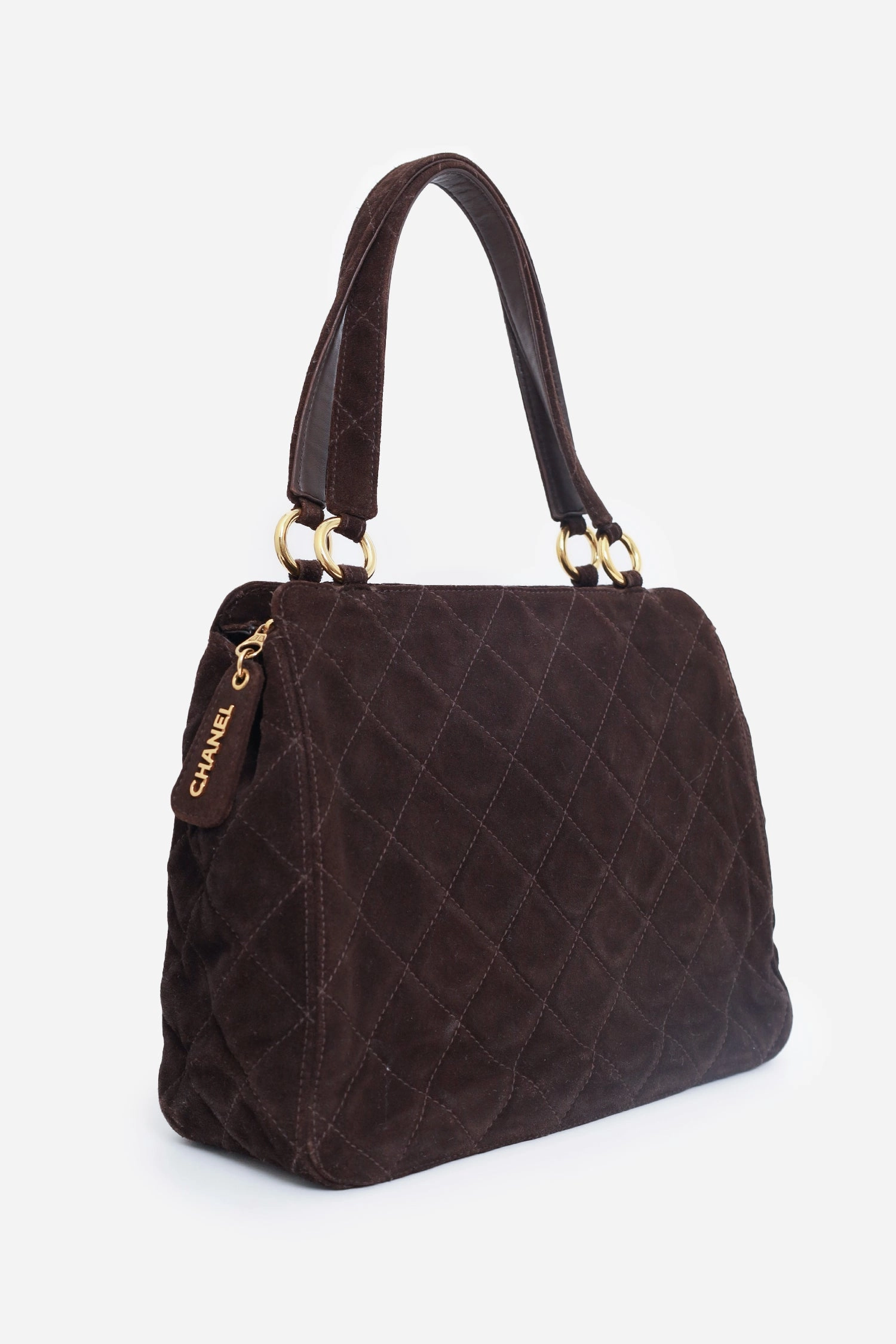 Chanel 1997-99 Brown Suede Quilted Mini Tote