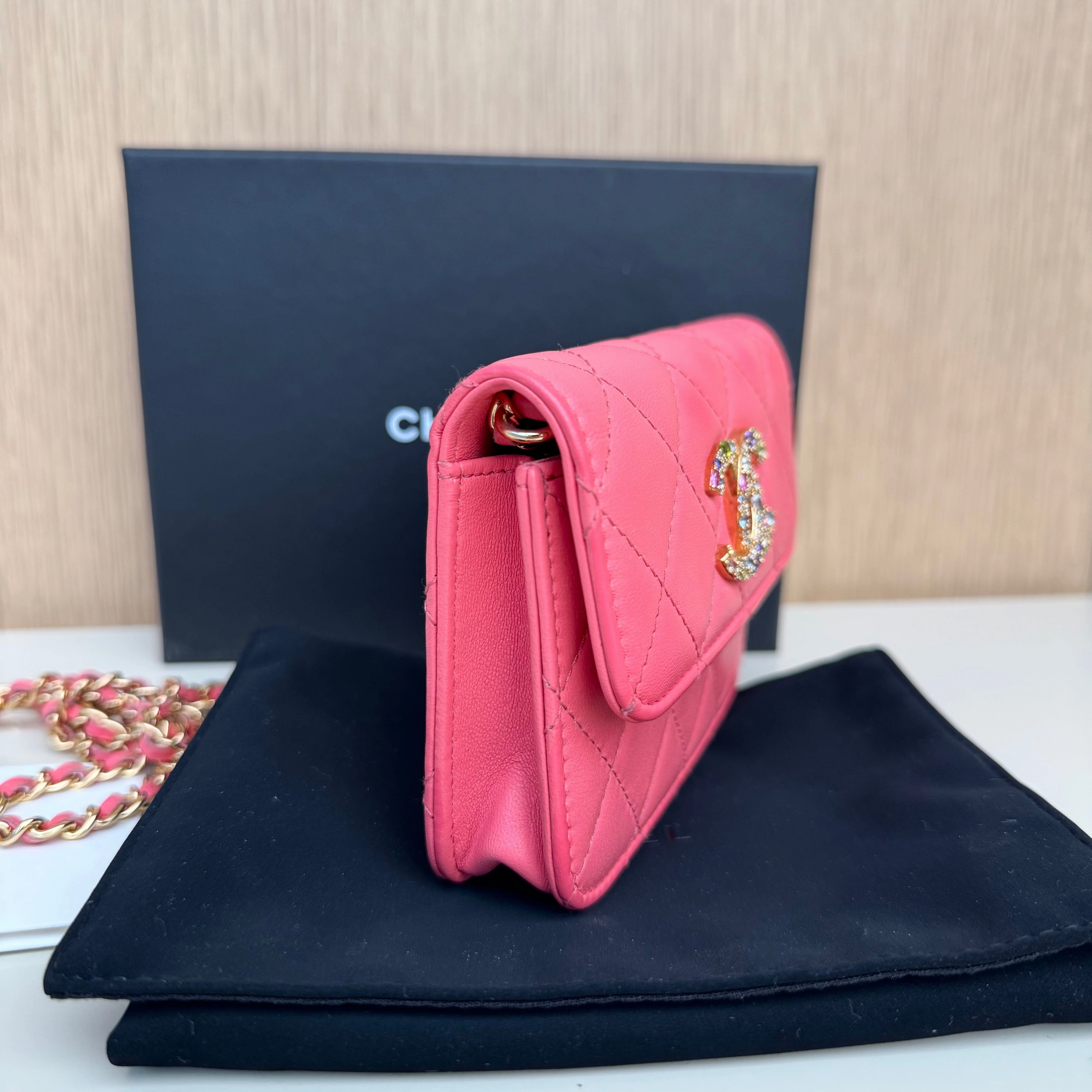 Chanel 19 Lovely Chanel Pochette Classique shoulder bag limited edition of 12 cm in pink quilted leather, champagne metal trim ref 3185