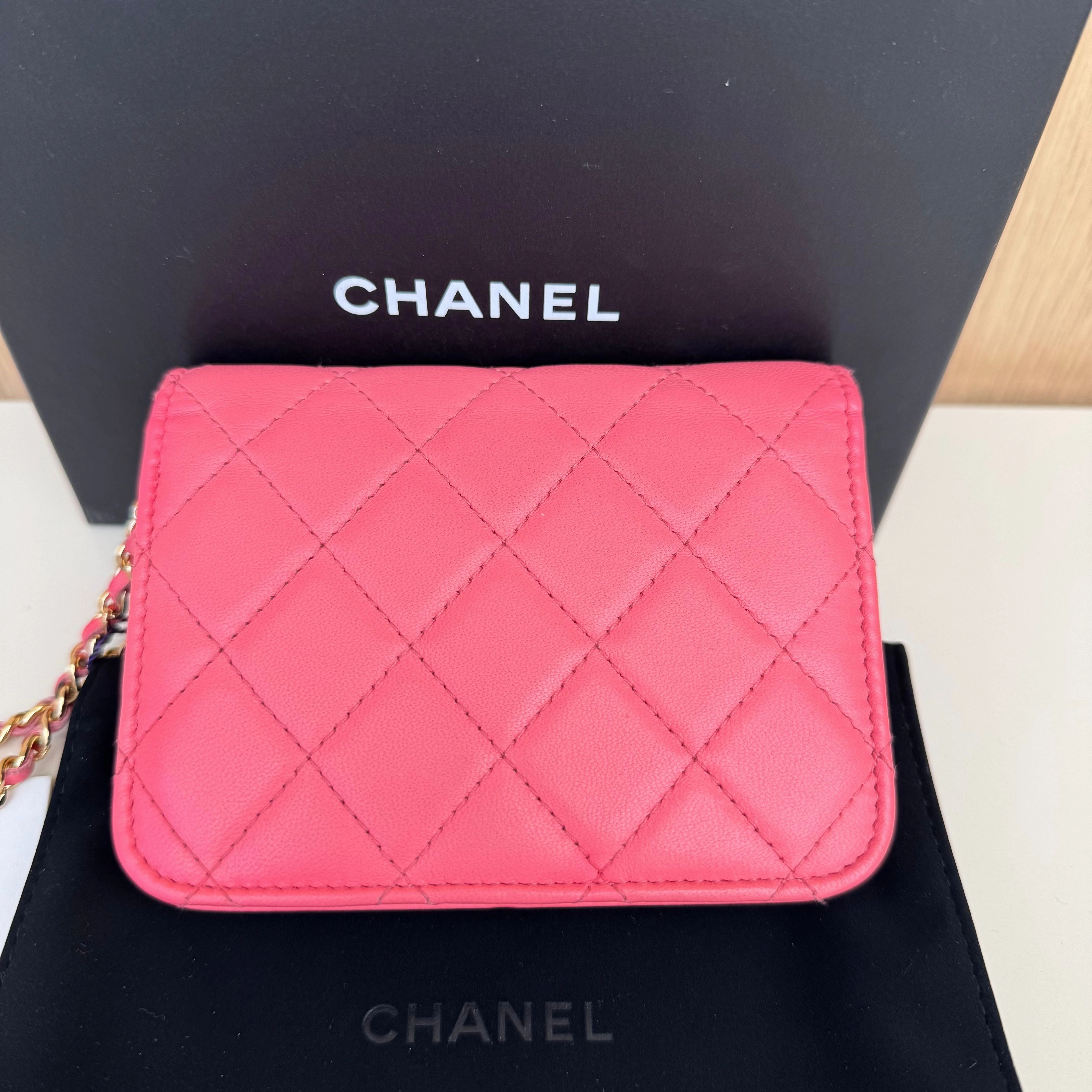Chanel 19 Lovely Chanel Pochette Classique shoulder bag limited edition of 12 cm in pink quilted leather, champagne metal trim ref 3185