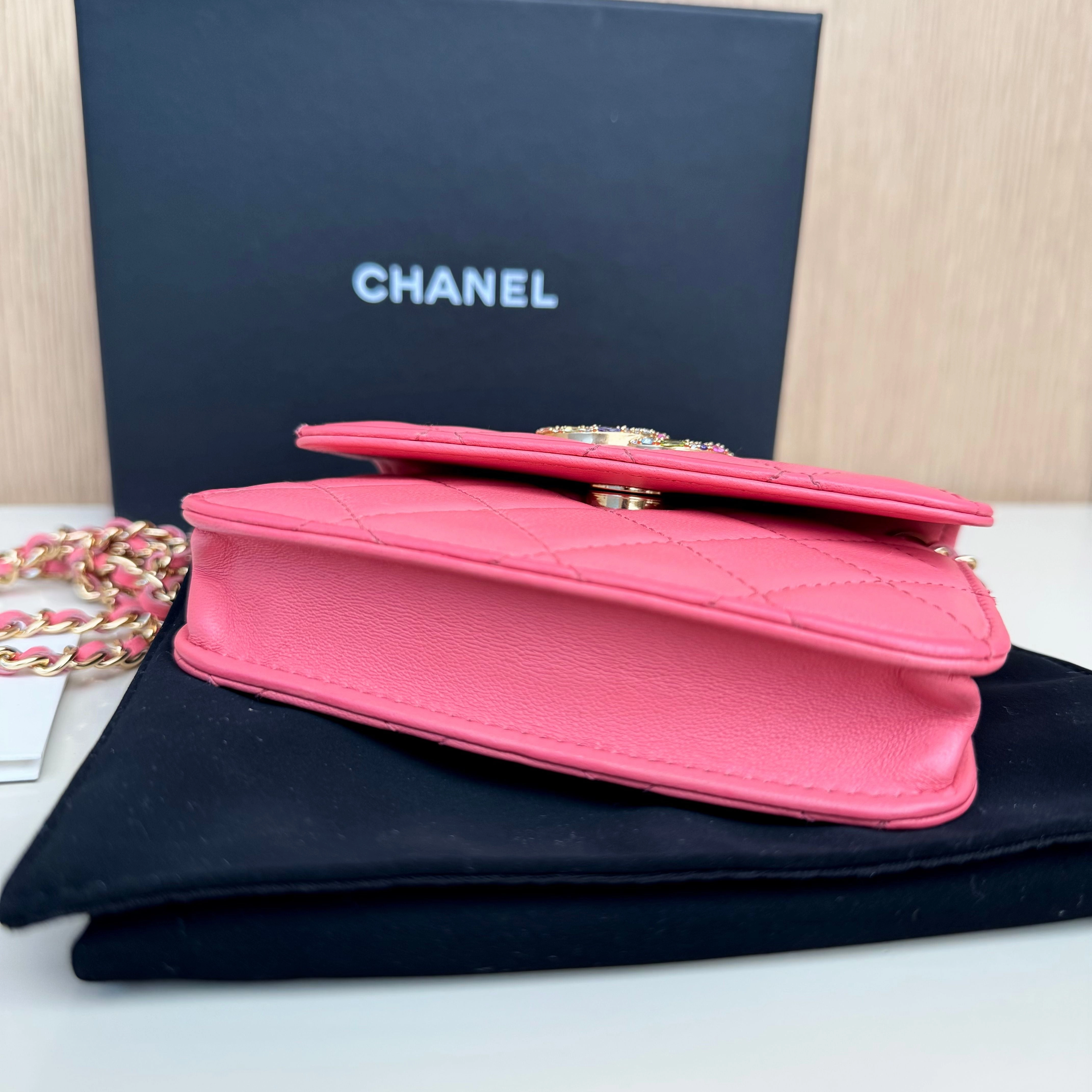Chanel 19 Lovely Chanel Pochette Classique shoulder bag limited edition of 12 cm in pink quilted leather, champagne metal trim ref 3185