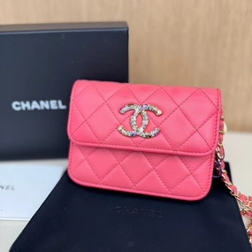 Chanel 19 Lovely Chanel Pochette Classique shoulder bag limited edition of 12 cm in pink quilted leather, champagne metal trim ref 3185