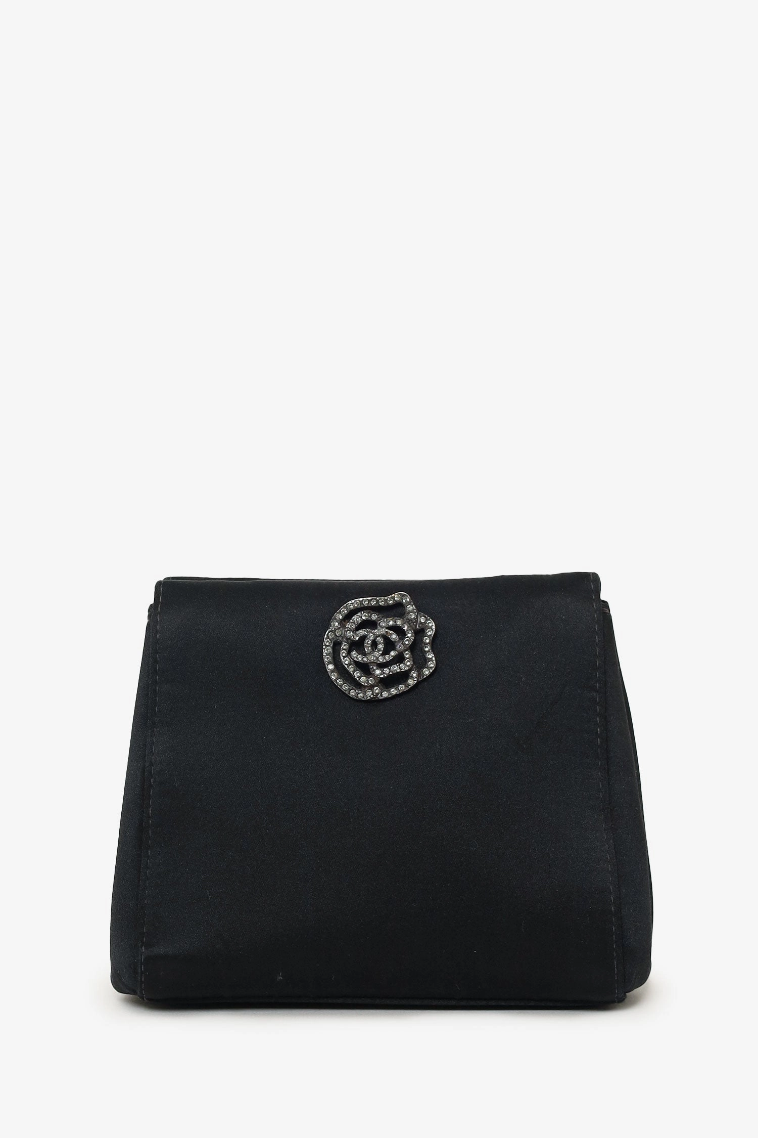 Chanel 2000-02 Black Satin Crystal Mini Camellia Bag