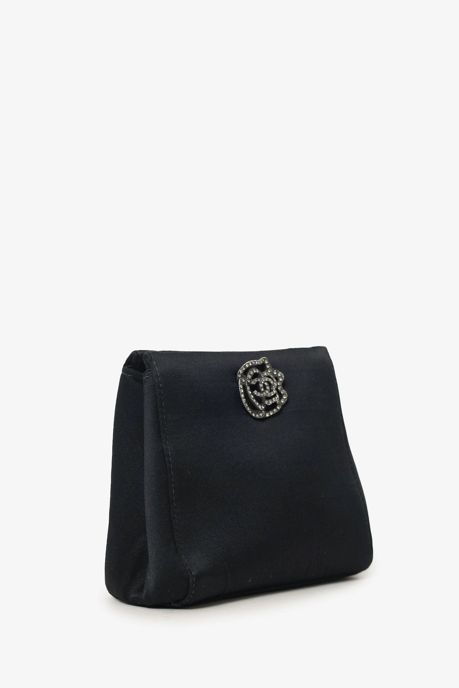 Chanel 2000-02 Black Satin Crystal Mini Camellia Bag