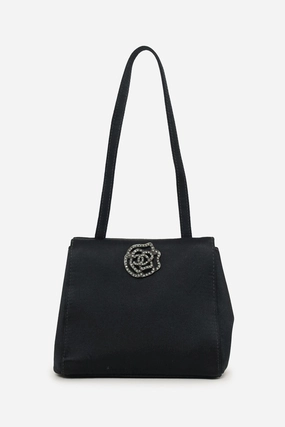 Chanel 2000-02 Black Satin Crystal Mini Camellia Bag