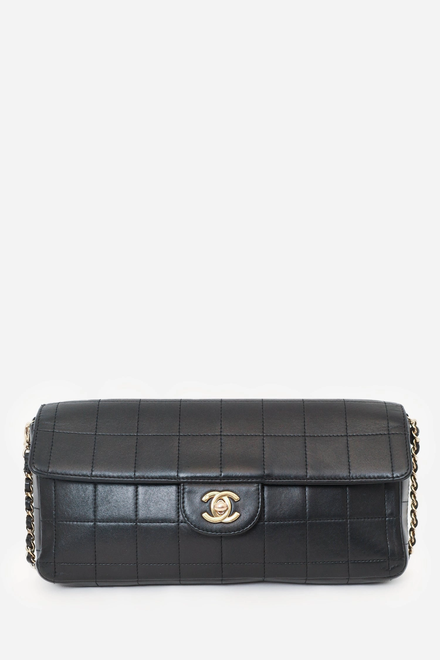 Chanel 2003-04 Black Lambskin Chocolate Bar East West Shoulder Bag